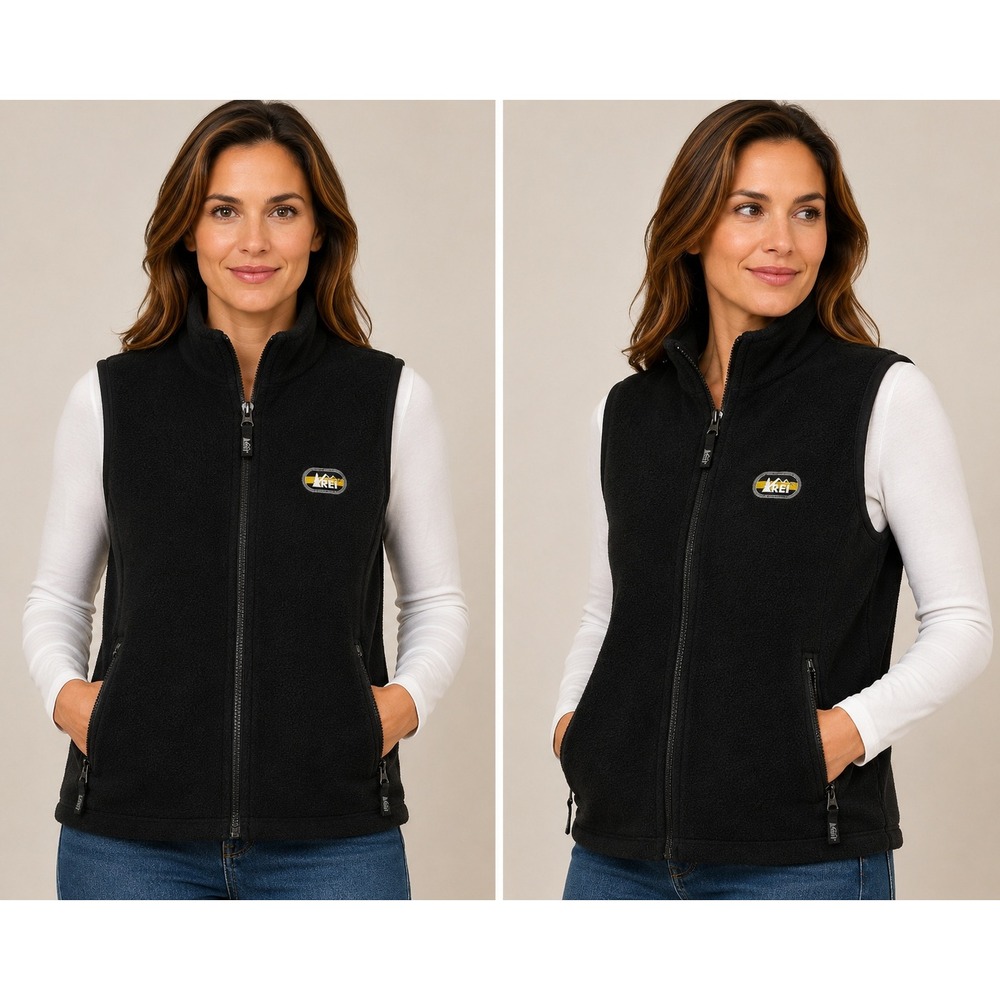 REI Polartec Fleece Vest Womens XL Black Full Zip Made in USA Outdoor Layering